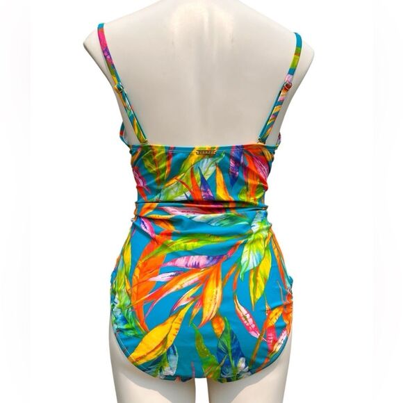 Chaps Tropical Blue One Piece Swimsuit Size 16 - Picture 3 of 8